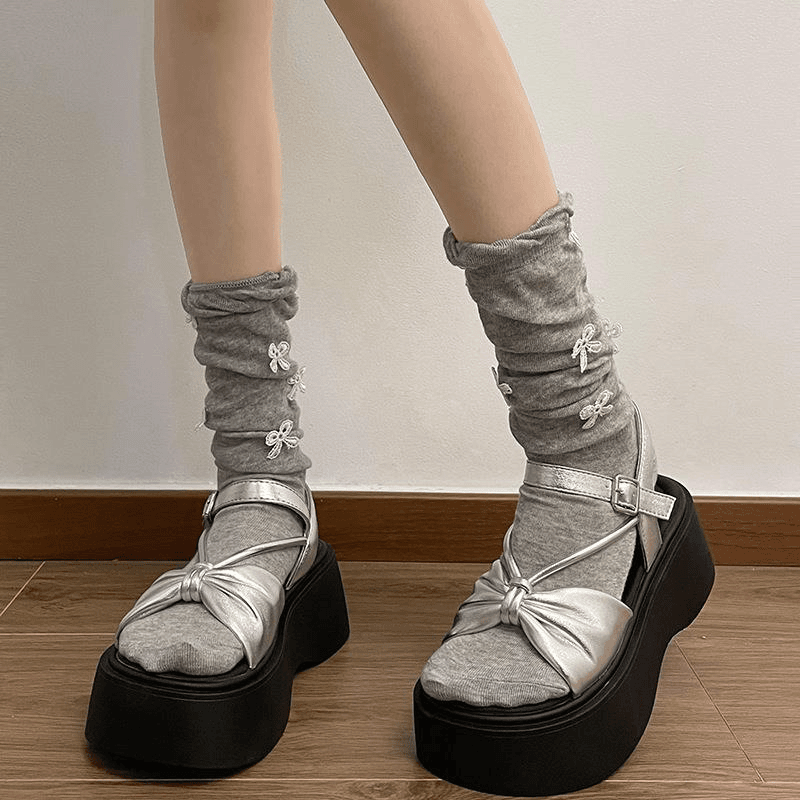 黑色蝴蝶结百搭增高厚底凉鞋女款2024新款夏季外穿防滑软底仙女鞋
