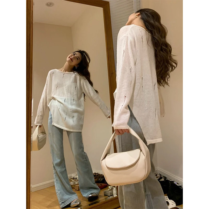 复古慵懒风镂空针织衫女夏季设计感小众宽松上衣内搭外穿薄款罩衫