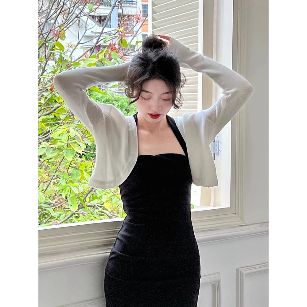 法式复古针织防晒衣薄款配吊带裙外搭冰丝开衫女夏季短款罩衫外套