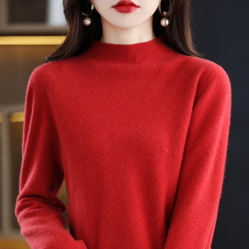 鄂尔多斯市100%纯羊绒衫女秋冬保暖内搭打底衫圆领洋气套头毛衣女