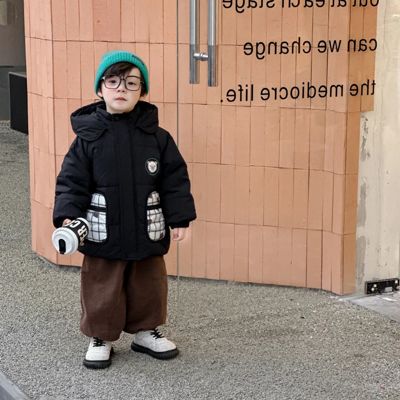 郝叔童品HTC1256儿童羽绒服连帽冬季加厚格子宝宝加绒洋气外套