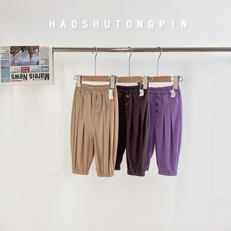 HZ3288男女童夏装宝宝夏季薄款衣服儿童夏款休闲铜氨丝高定针织裤