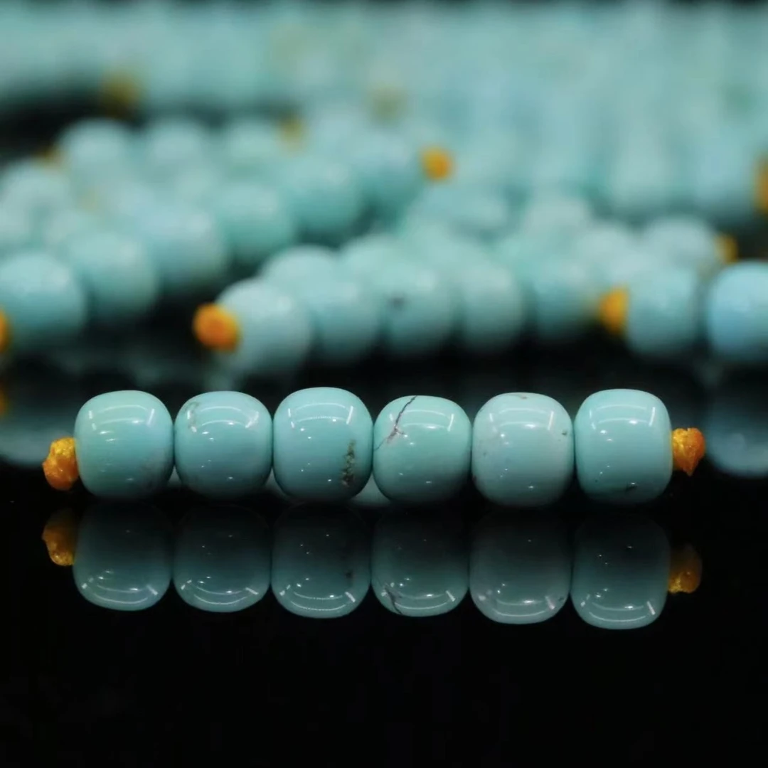 纯手工打磨天然原矿绿松石老型弟子珠5mm，多样性发货