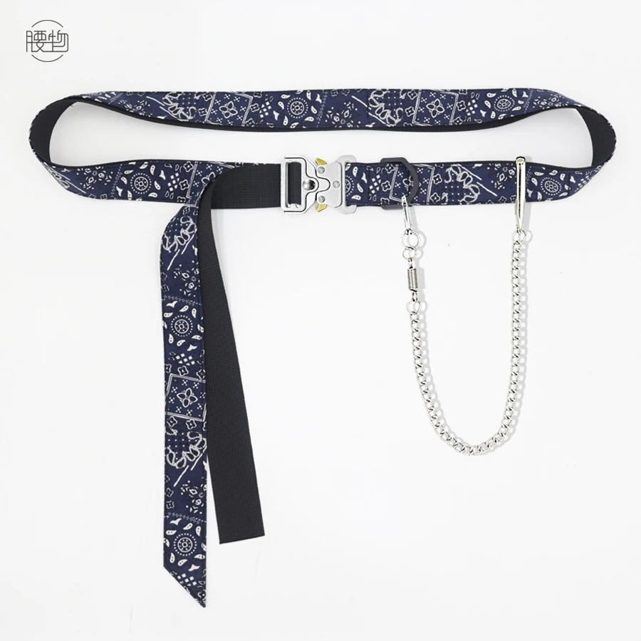 腰果花布腰带男士设计感小众潮年轻人链条裤带装饰古风创意皮带女