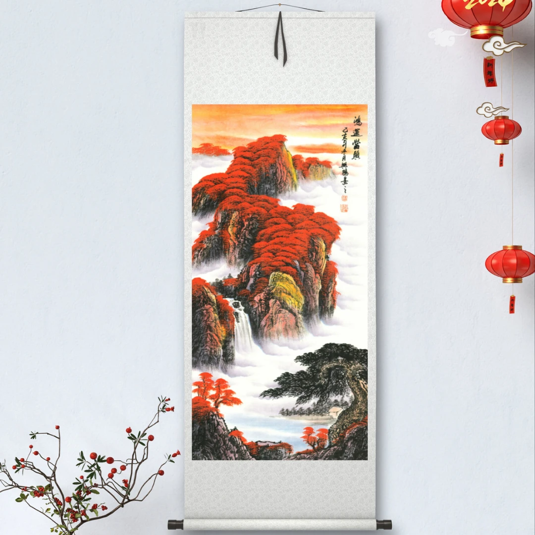 《鸿运当头》竖幅装饰画卷轴画客厅玄关挂画餐厅国画名家复刻画现代