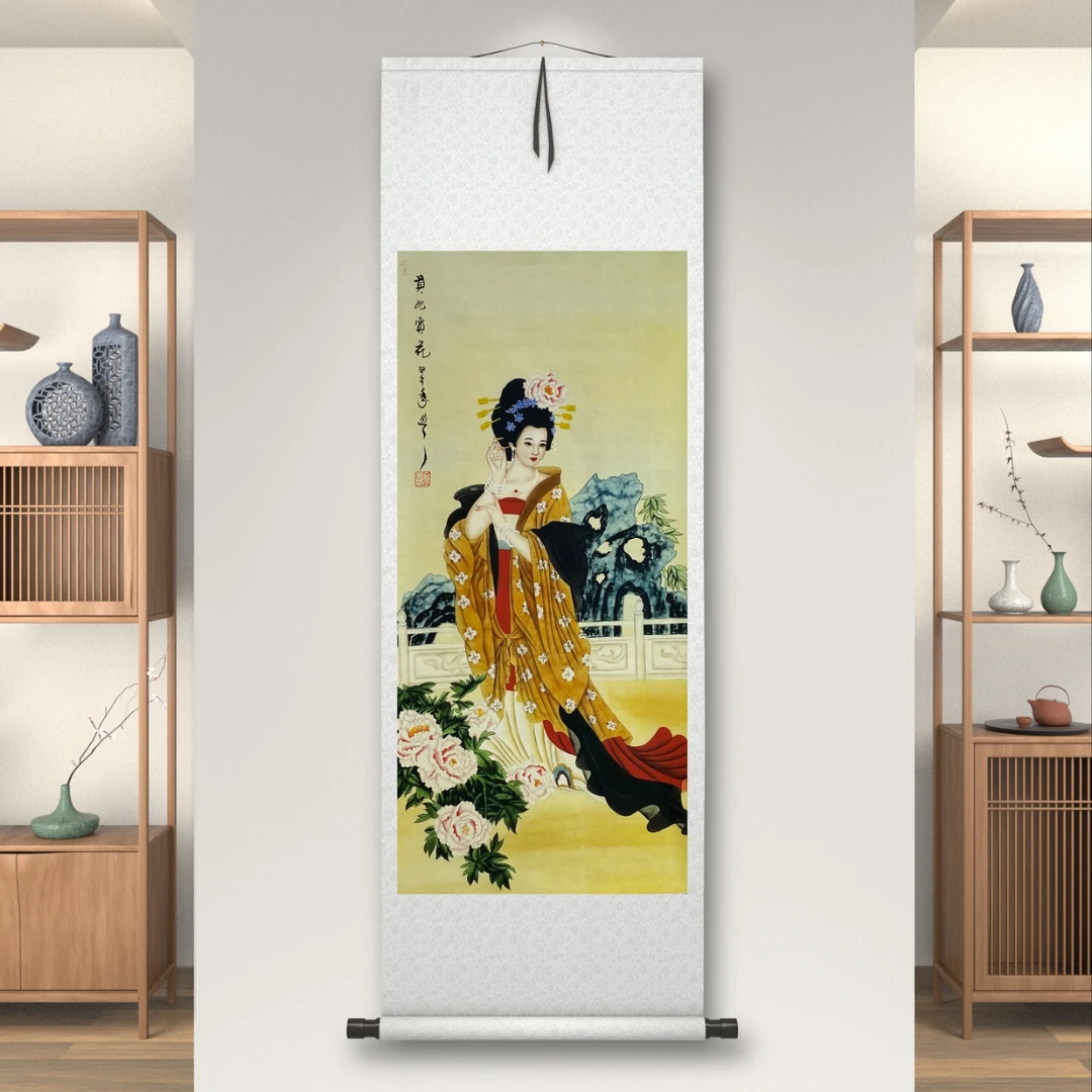 【精致】《贵妃赏花图》客厅玄关国风装裱国画中式简约现代餐厅装饰画