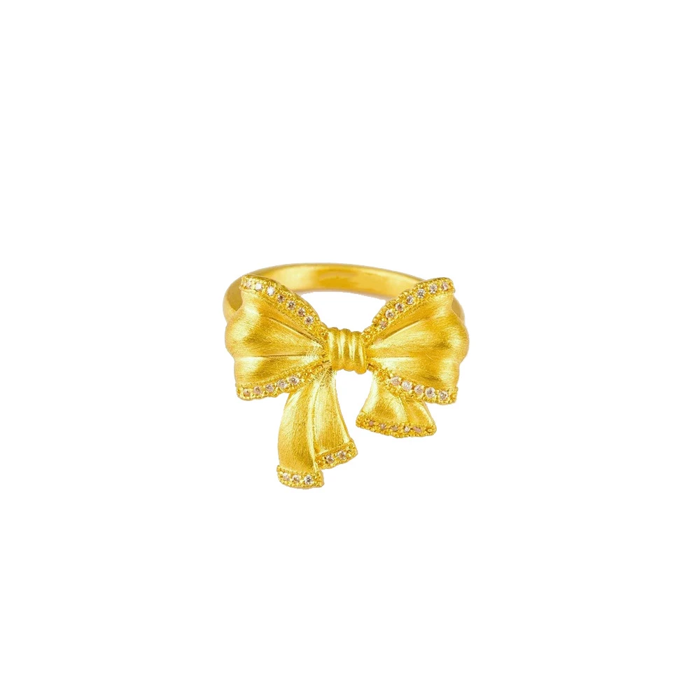 合金合成锆石戒指 拉丝点点蝴蝶结戒指开口可调节在逃公主