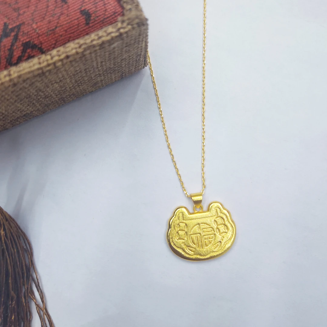 合金吊坠 实心祥云福字铜钱锁包～O字链