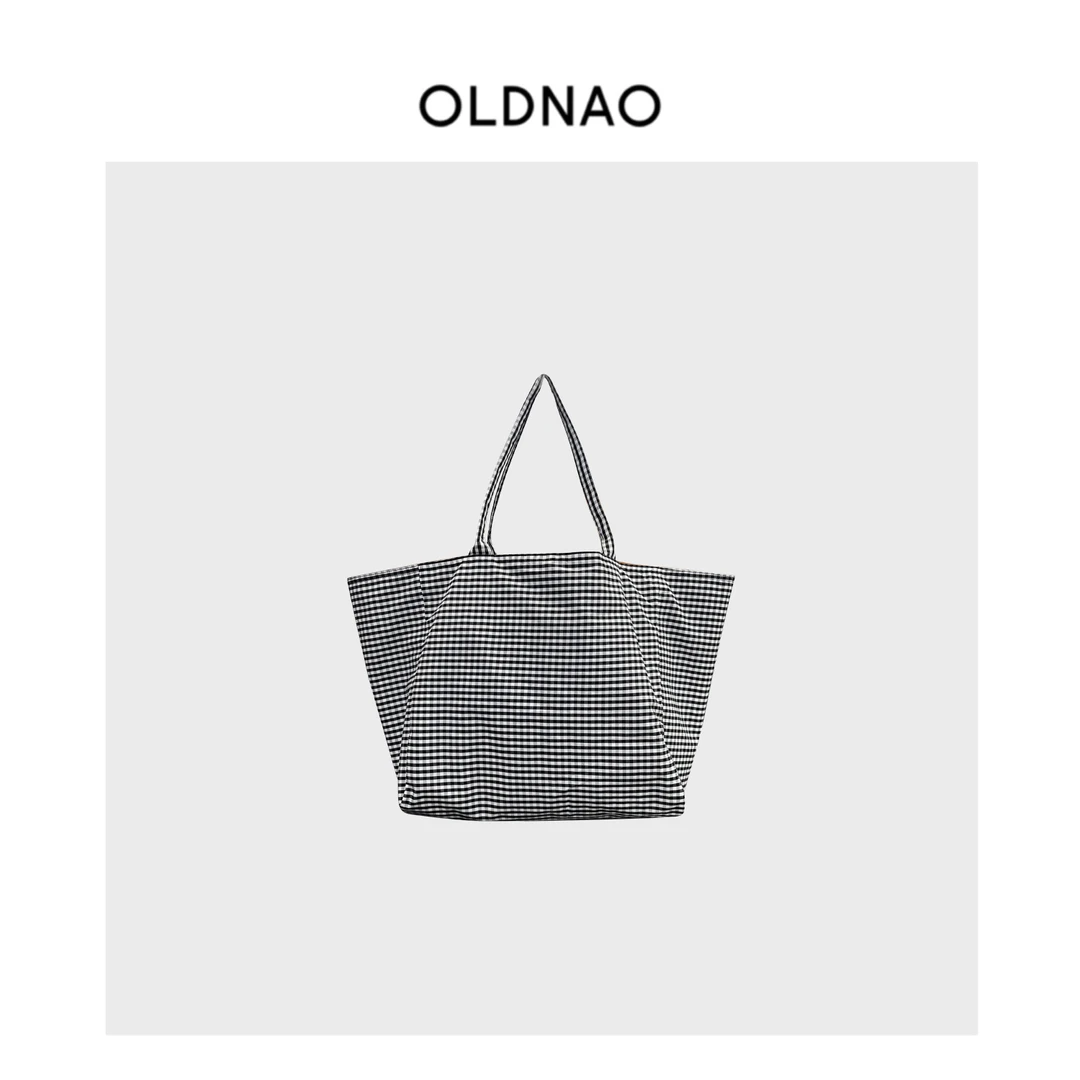 【OLDNAO】NAO简约清新大容量格子帆布包-ZDQ-BAG