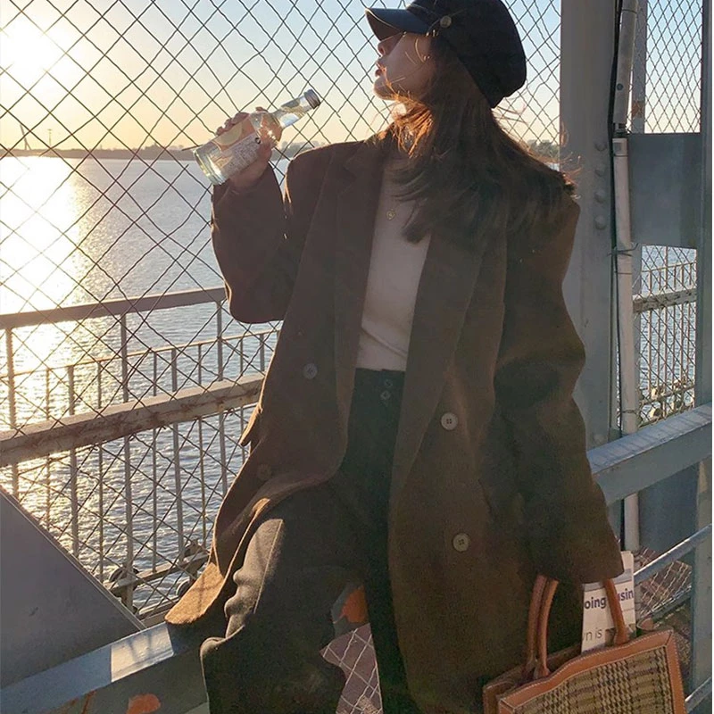 美拉德灯芯绒西装外套女冬2023新款复古休闲高级感夹棉加厚小西服