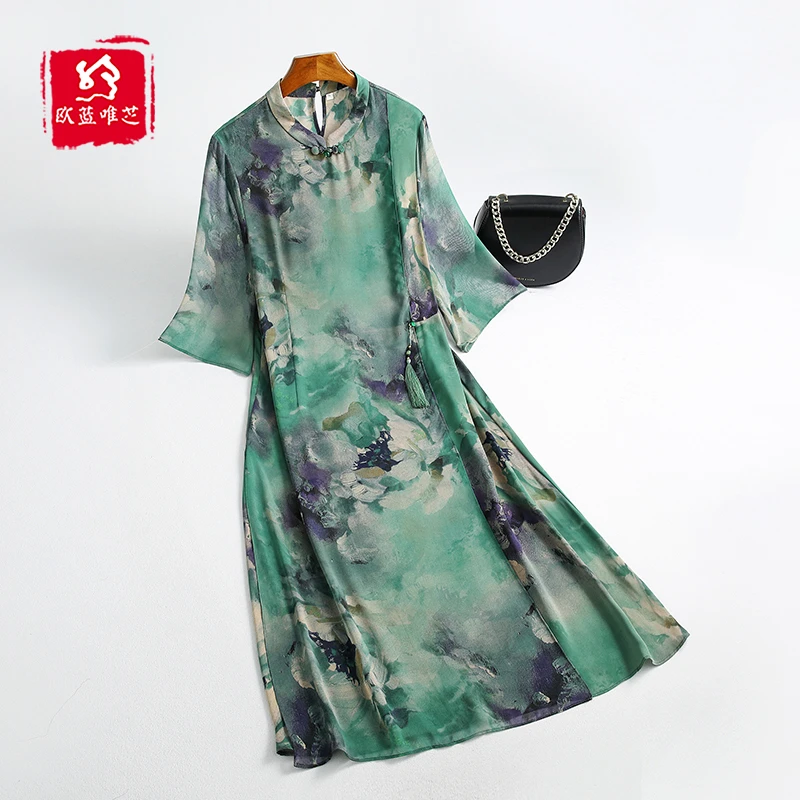 香云纱真丝连衣裙女【国风古韵】宽松 国风盘扣桑蚕丝裙子 2024夏季