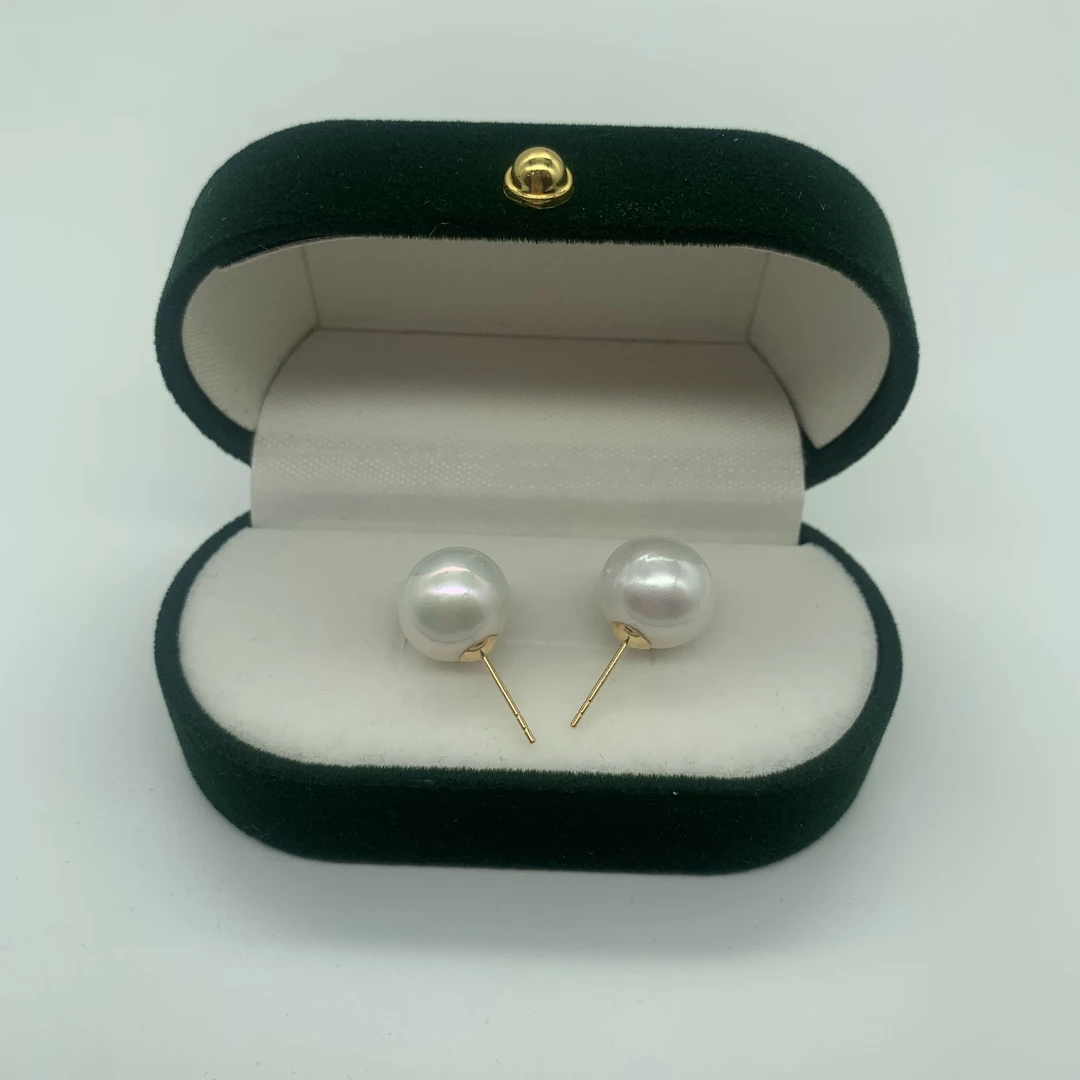 【008】精选淡水珍珠18K金素耳钉 10-11MM百搭 简约气质 --艾蓝人生