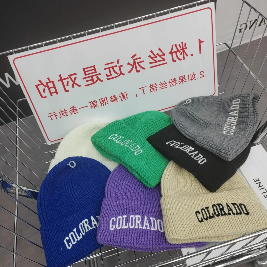 EH针织帽秋冬防寒保暖毛线帽韩版刺绣锥顶帽子套头帽男女潮 W1012