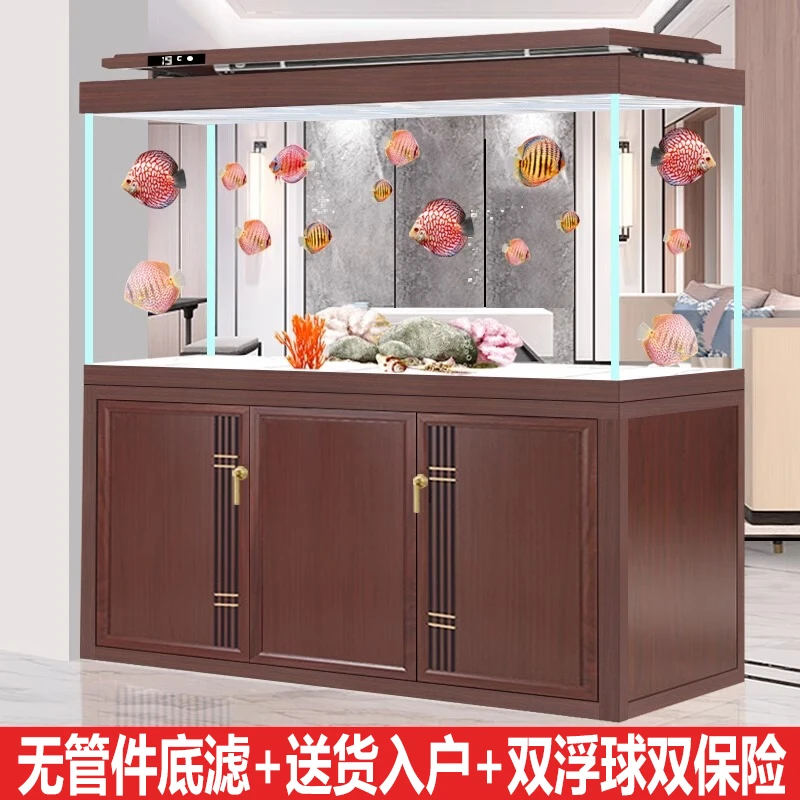 江彩客厅大型卓缸内无管件底滤宁鱼缸无管道静音屏风隔断鱼缸定制