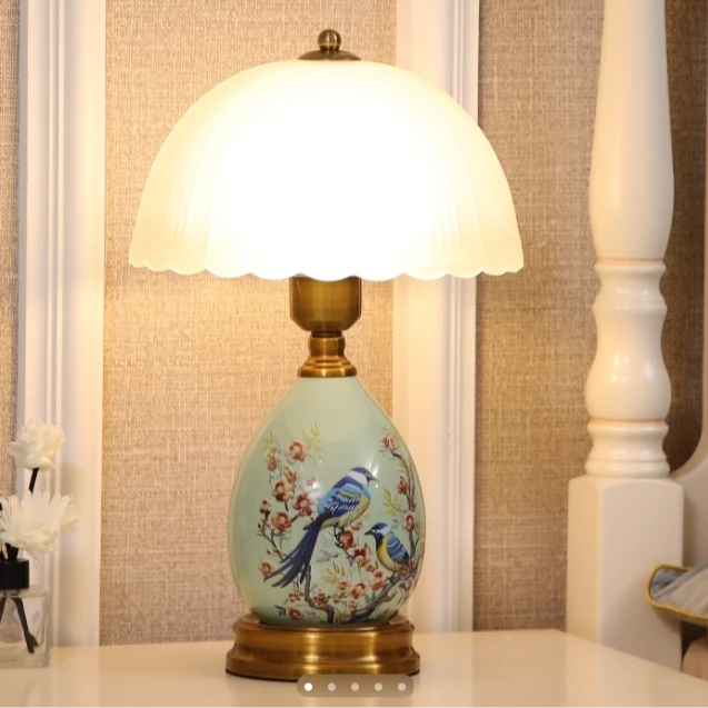 客厅美式轻奢复古简约床头灯北欧美式轻奢复古简约家用陶瓷台灯