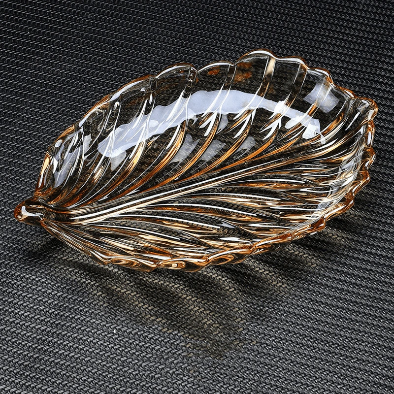 【两个叶子盘】大号水晶无铅玻璃叶子水果盘子羽毛客厅干果盘零食盘