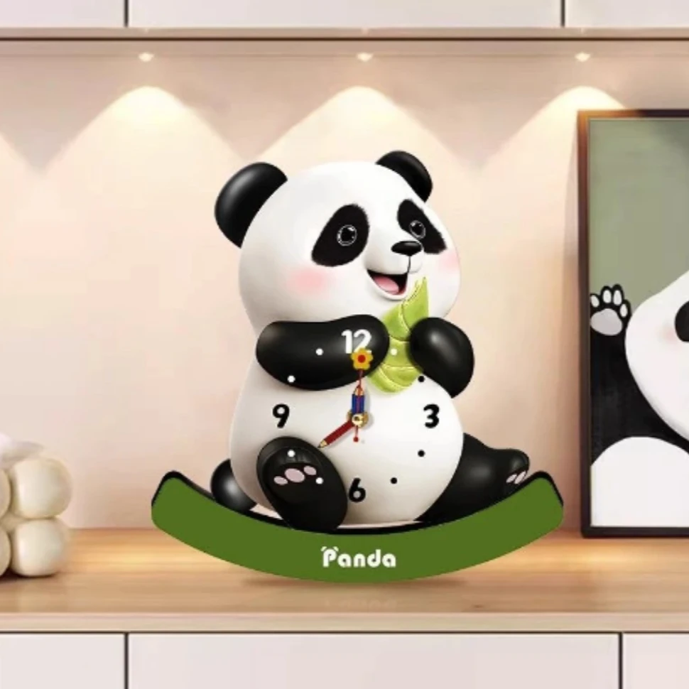 可爱熊猫摇摆钟表静音治愈安静摆