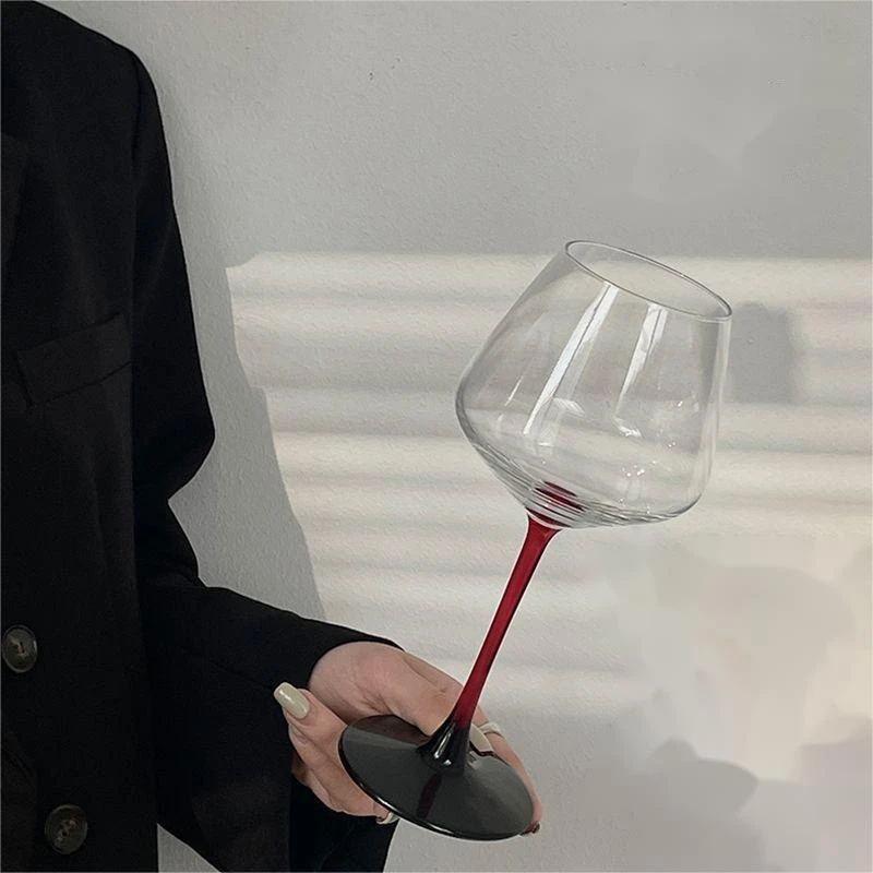 复古勃艮第花瓶红酒杯红杆高脚杯欧式创意水晶玻璃葡萄酒杯花器