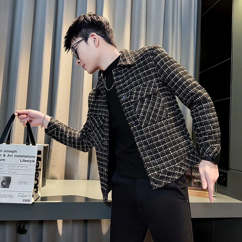 秋冬季呢子韩版男装夹克潮流高级秋冬上衣男士短款休闲毛呢修身