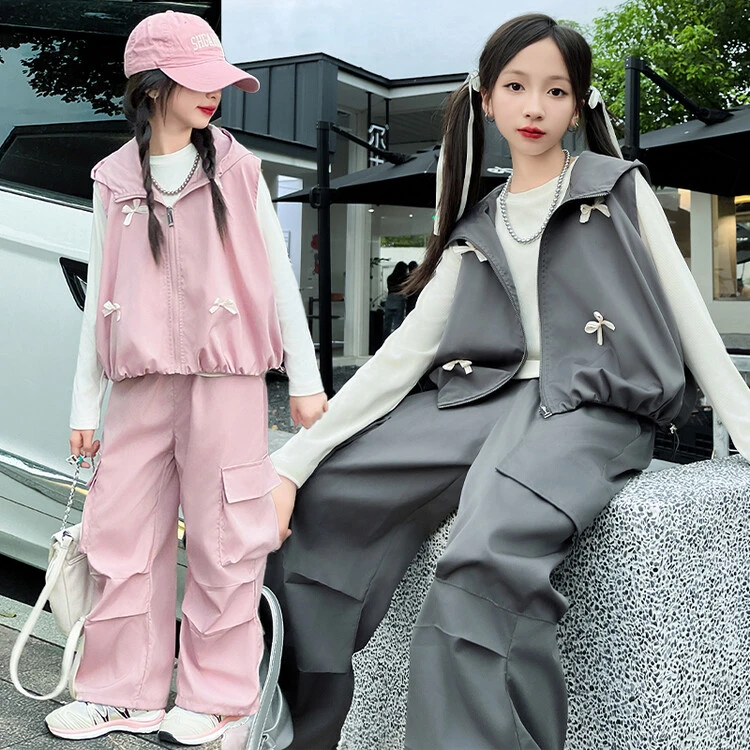女童春秋款韩版休闲马甲三件套2024新款中大童5-12岁15岁高中女孩