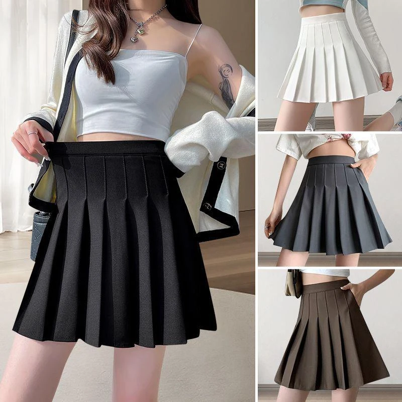 百褶裙带口袋秋冬小个子松紧高腰弹力短裙女胖mm大码jk显瘦半身裙