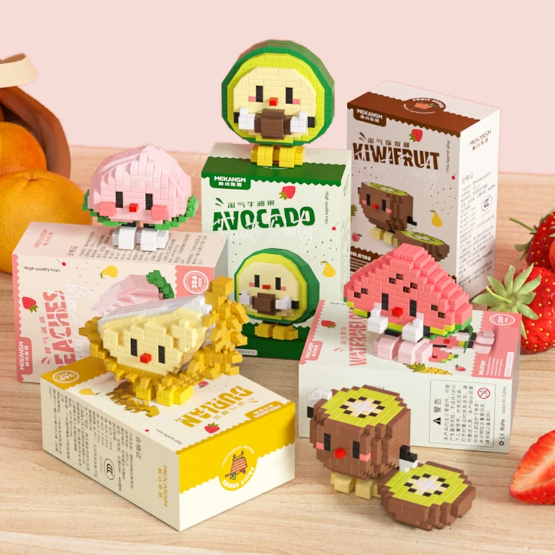 夏日水果仔派对卡通微颗粒积木父亲节儿童节套盒产品玩具礼物摆件
