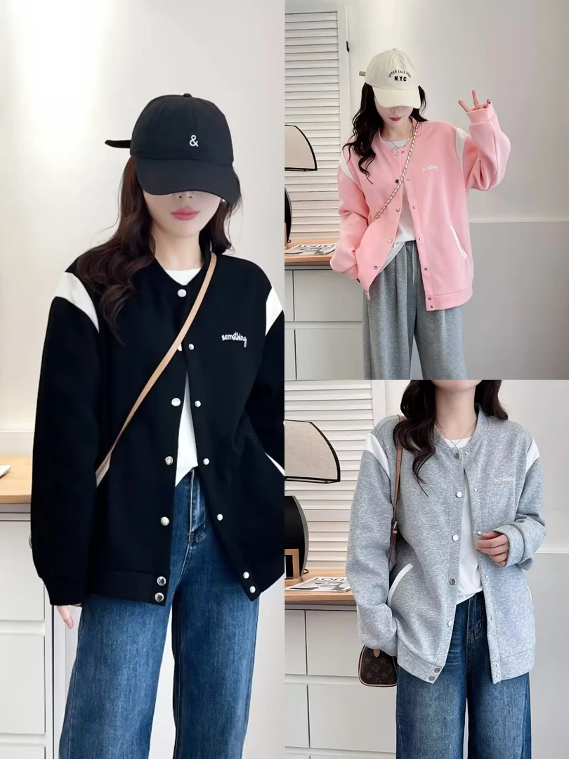 大码显瘦甜酷棒球服外套女2024新款秋季胖mm遮肉休闲黑色开衫上衣
