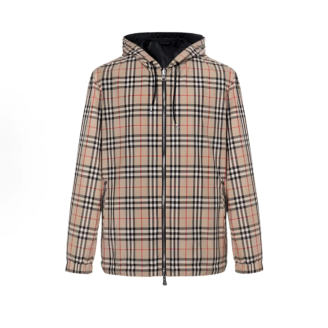 全新未使用 BURBERRY/博柏利 经典双面俩穿格纹拉链连帽夹克外套