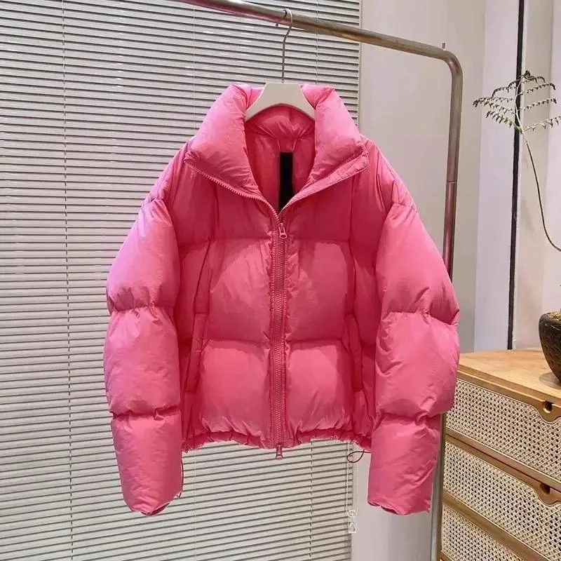 艾莱依韩版亮色短款羽绒服女2023年新款加厚小个子宽松面包服冬季