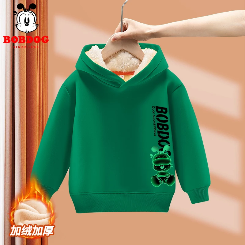 巴布豆男童冬季加绒卫衣中大童加绒加厚羊羔绒冬装儿童新款上衣潮