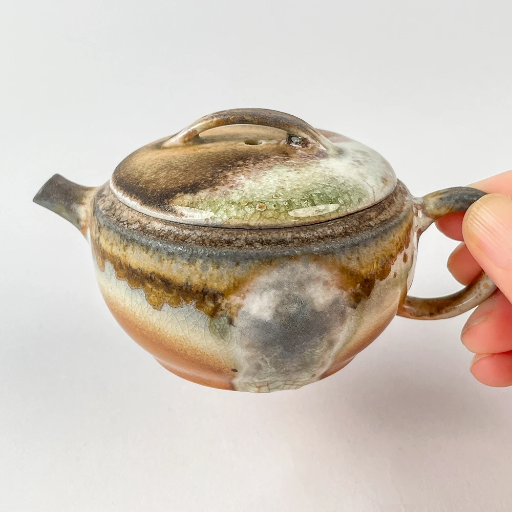 377号全手工中白泥柴烧茶壶家用复古陶瓷壶100-120ML