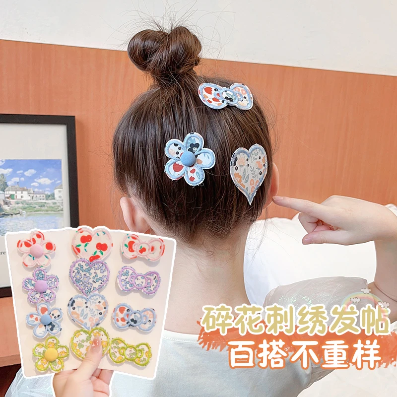 儿童碎花刺绣魔术贴发饰碎发整理神器粘发帖宝宝发卡女孩公主头饰