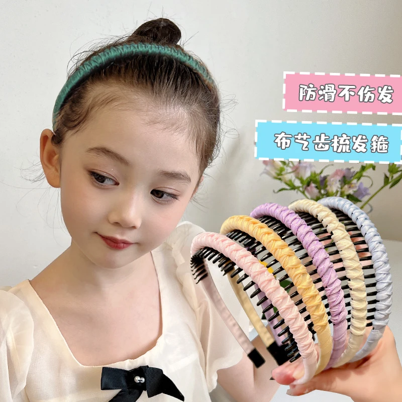 儿童不伤发发箍糖果色碎发压发纯色女童夏季布艺带齿防滑头箍发饰
