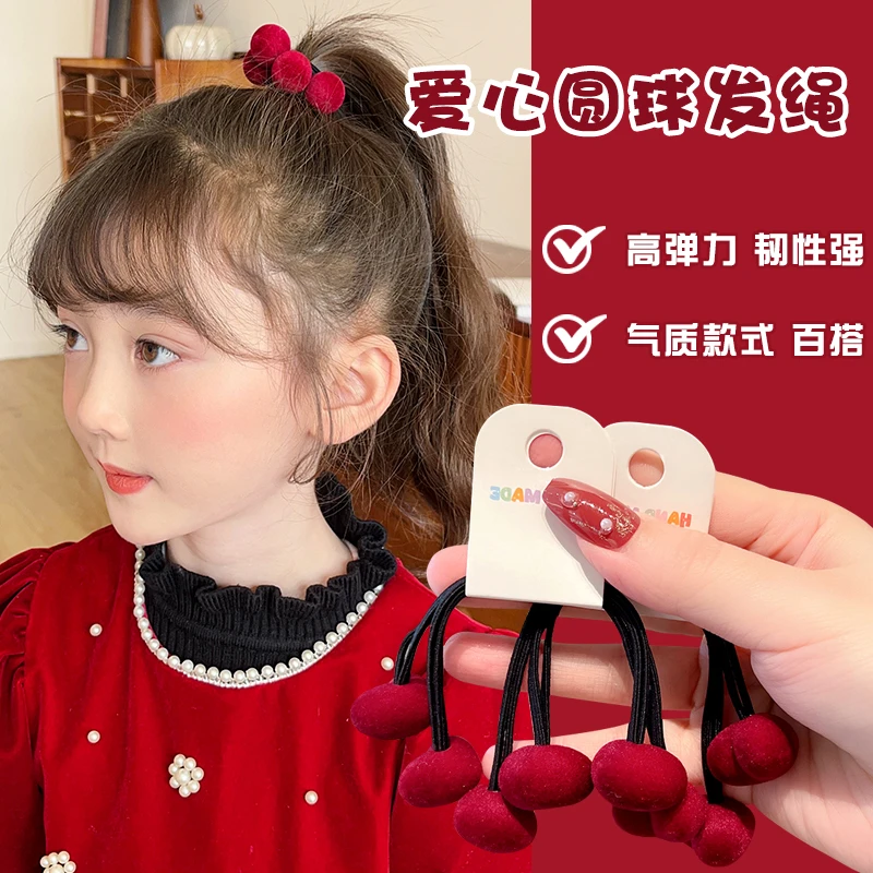 新款儿童红色皮筋女童扎头发发圈头饰可爱宝宝喜庆不伤发发绳发饰