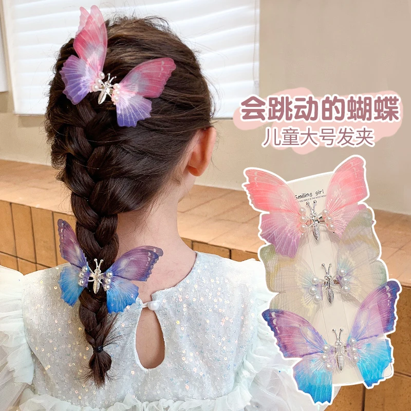 手工会动的蝴蝶发夹儿童古风女孩网红新款森系仙美发卡子汉服头饰