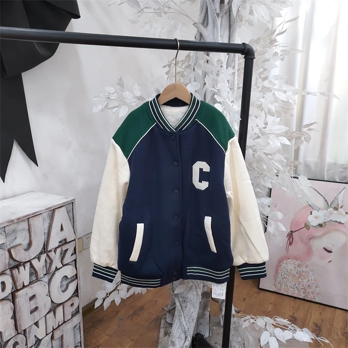 M213藏青色加厚绒棒球服童装