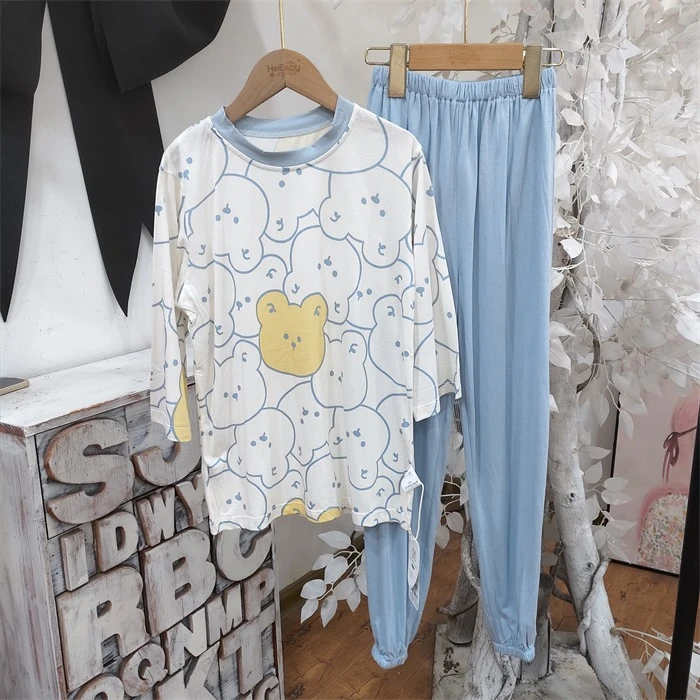 T011蓝色家居服套装童装