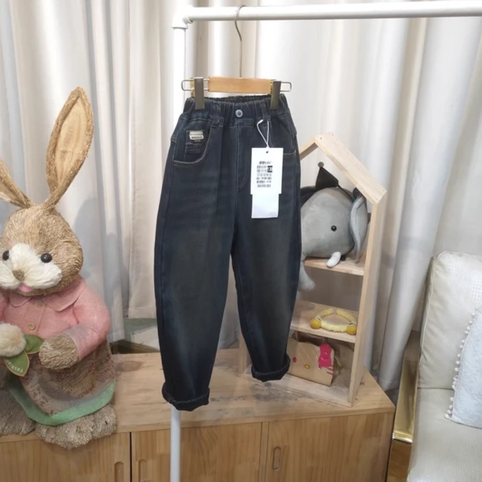 Y280复古蓝一体绒牛仔裤童装