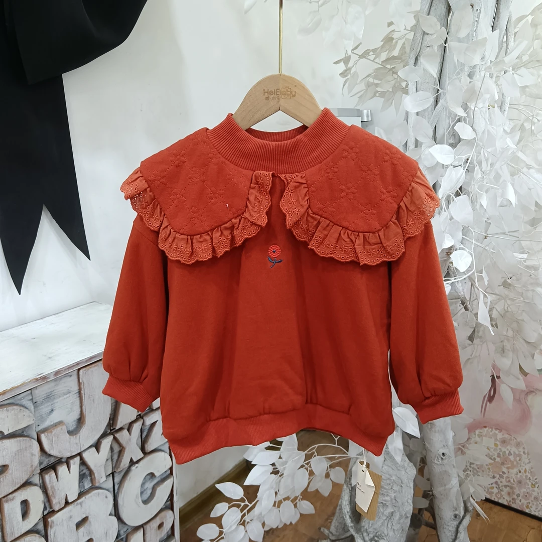 K433车厘红加厚绒卫衣童装