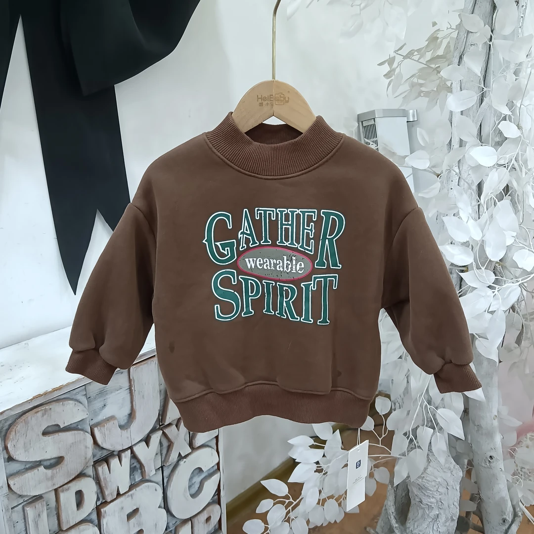 J301咖色一体绒卫衣童装