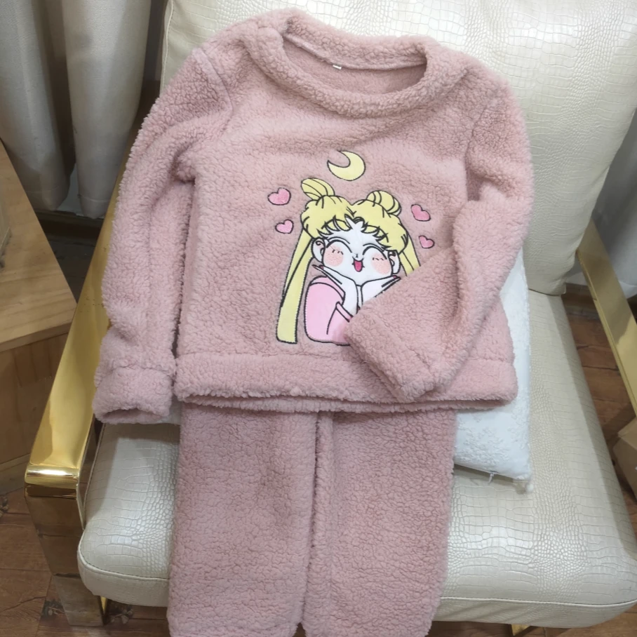 E593粉色绒家居服童装/身高100-110