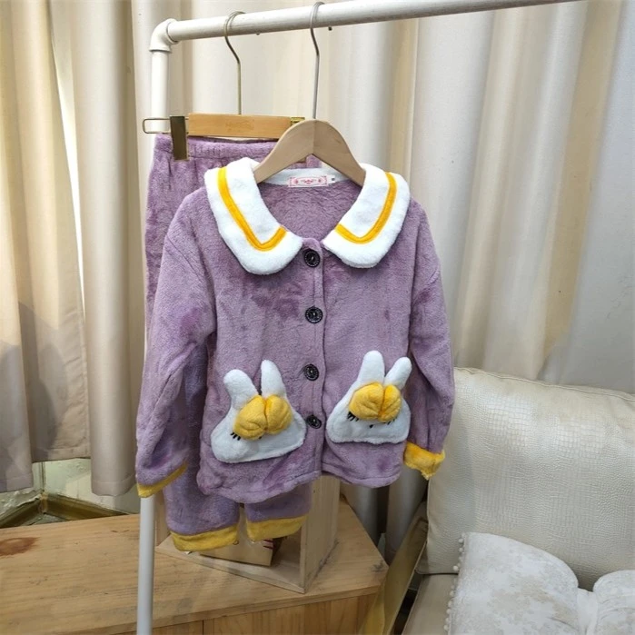 E637紫色毛绒家居服套装童装