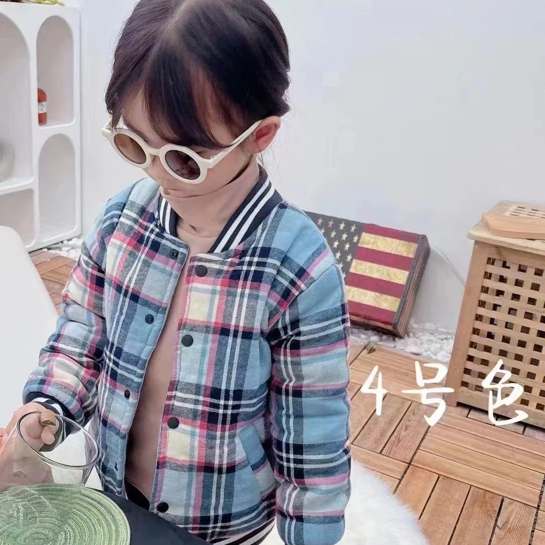 N214蓝色格子夹棉校服外套童装