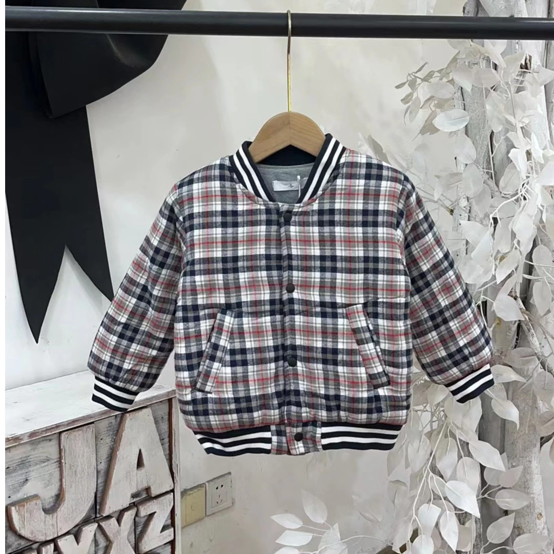 X201灰色格子夹棉校服外套童装小