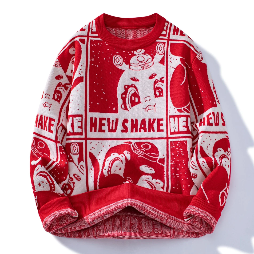 男女同款蛇年本命年毛衣【宝宝蛇】红色毛衣宽松潮流休闲圆领针织衫