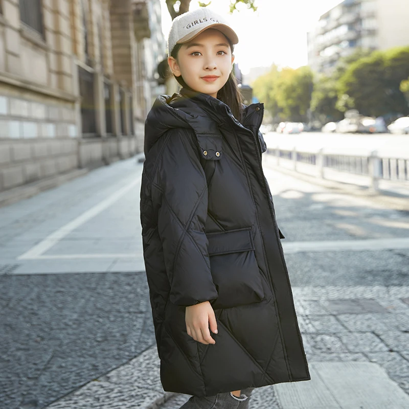 巴拉中大童羽绒服2025新款儿童洋气中长款加厚女童冬装羽绒服外套