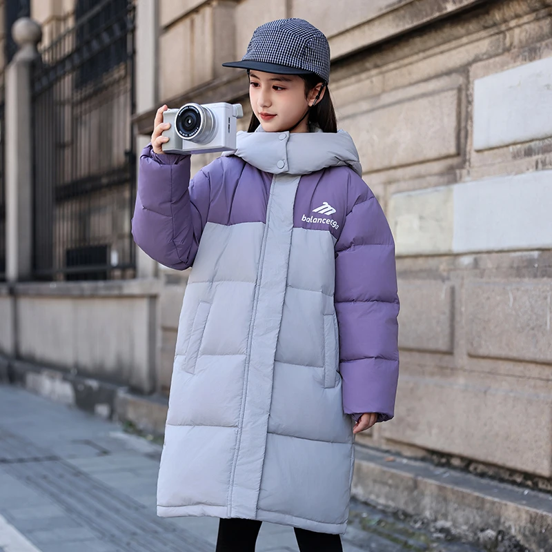 女童羽绒服2024新款洋气中大童加厚中长款过膝休闲羽绒冬装外套