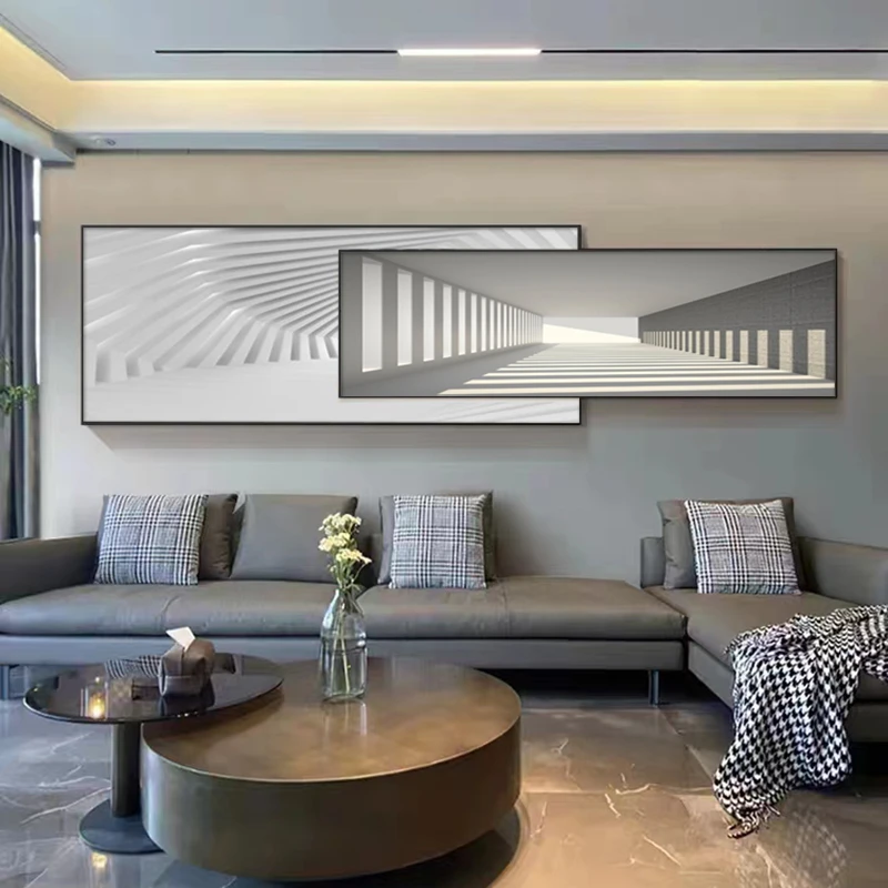 空间延伸客厅沙发背景墙装饰画现代简约轻奢抽象卧室床头叠加挂画