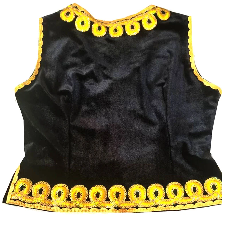 新疆舞蹈麦西来普金丝绒短款背心花边马甲