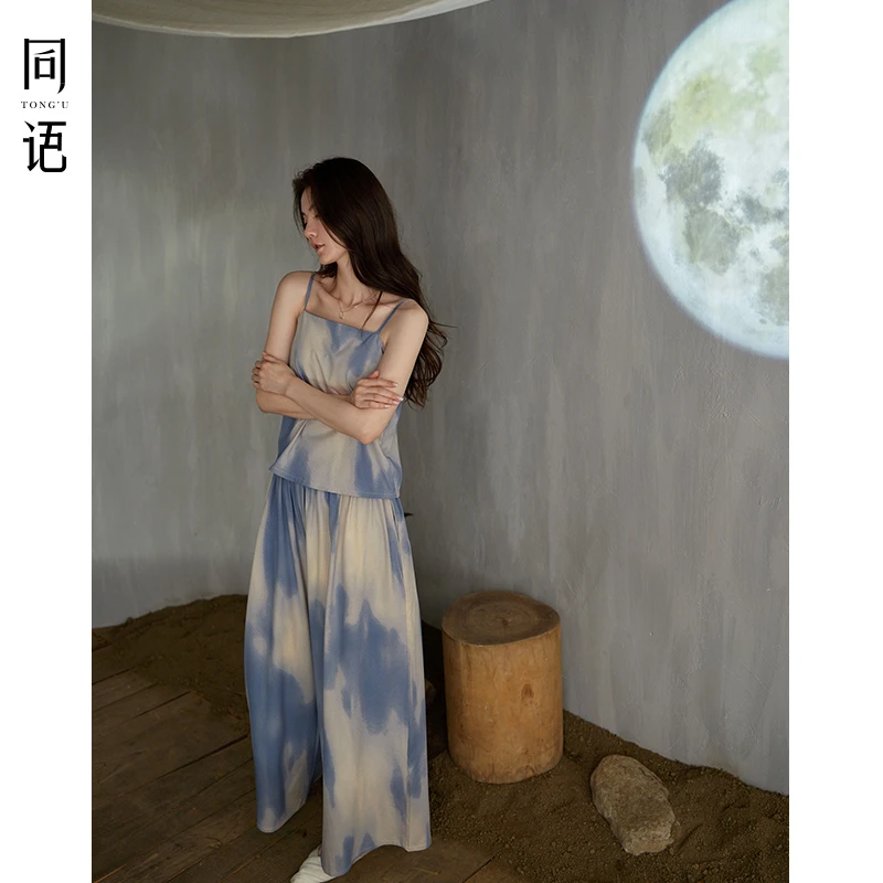 同语睡衣女士夏季凉感棉夏天带胸垫套装新款渐变渲染可外穿家居服